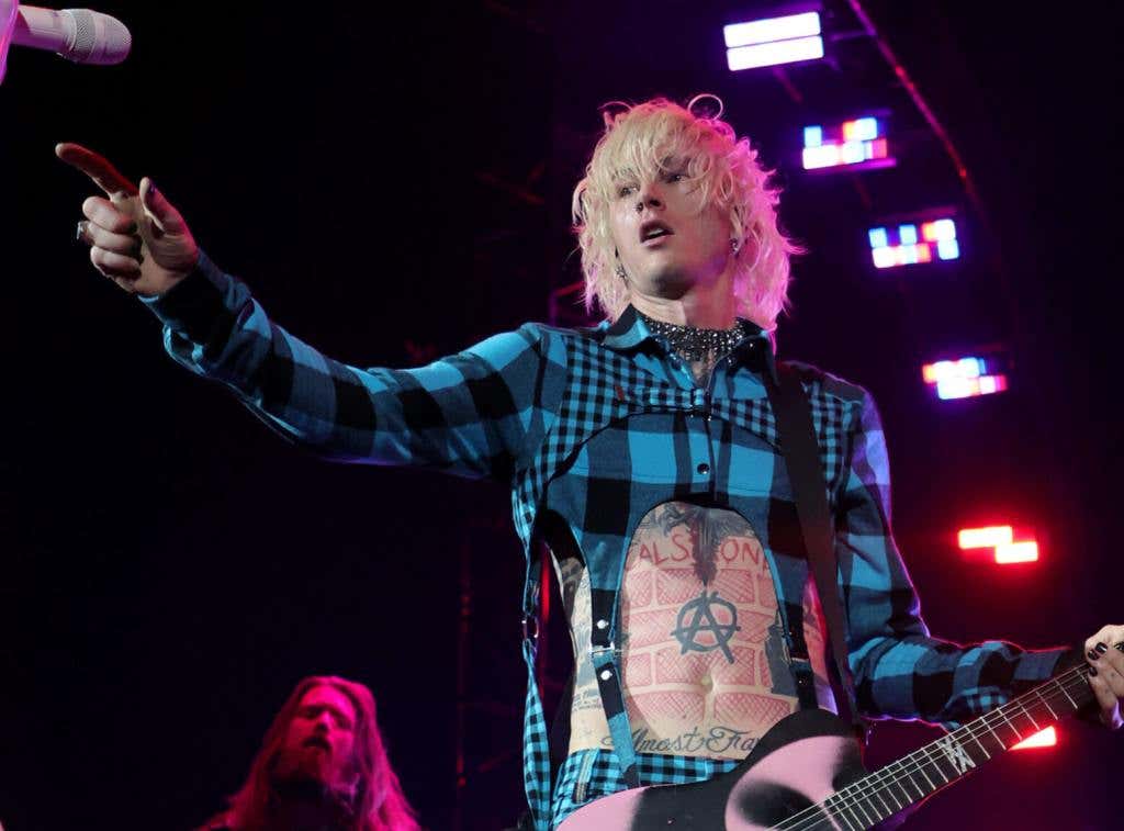 Machine Gun Kelly performs onstage during the 2023 Sports Illustrated Super Bowl Party