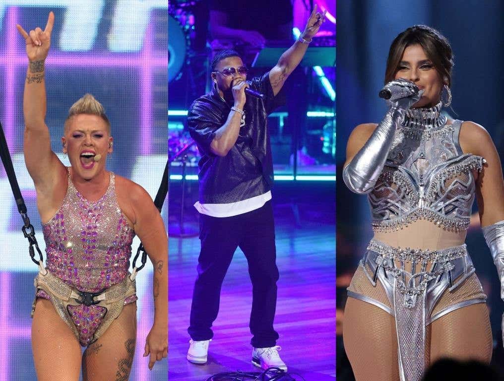 (Left) P!nk performs during her Summer Carnival tour at Chase Field on October 09, 2023 in Phoenix, Arizona. (Photo by Christian Petersen/Getty Images) - (Middle) Nelly performs onstage during the 16th Annual Academy of Country Music Honors at Ryman Auditorium on August 23, 2023 in Nashville, Tennessee. (Photo by Jason Davis/Getty Images for ACM) - (Right) Nelly Furtado speaks onstage during the 2024 JUNO Awards at Scotiabank Centre on March 24, 2024 in Halifax, Nova Scotia. (Photo by Cindy Ord/Getty Images)