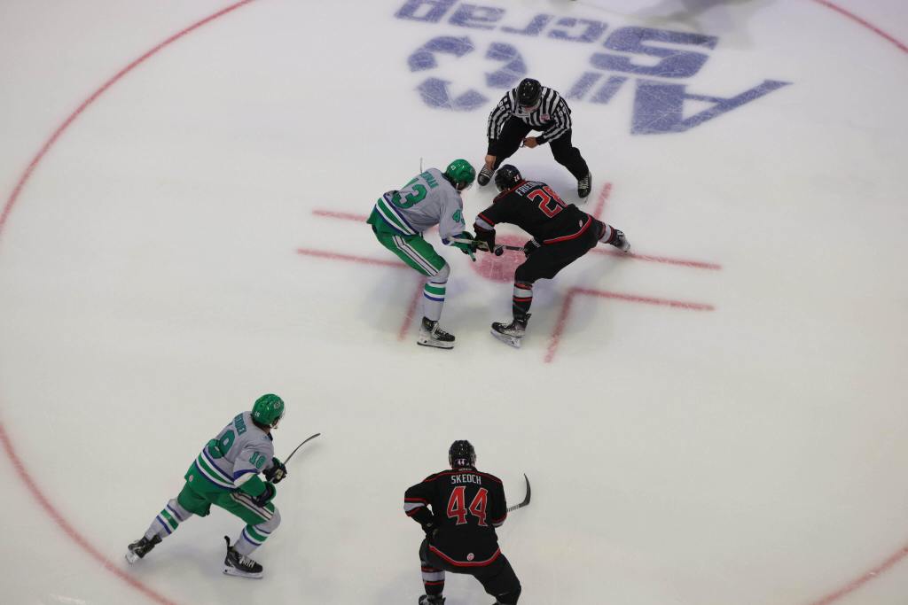 Florida Everblades Matt Wedmen face off vs. ADK