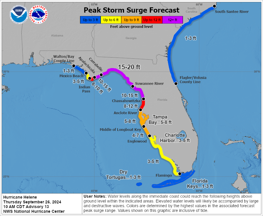 Hurricane Helene surge map