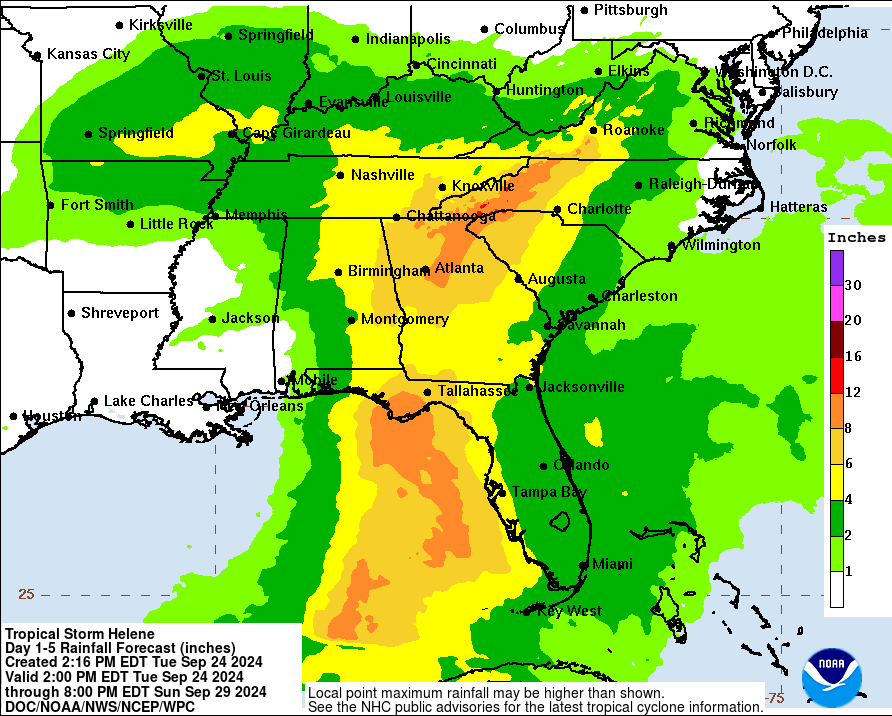 Tropical Storm Helene rainfall totals 