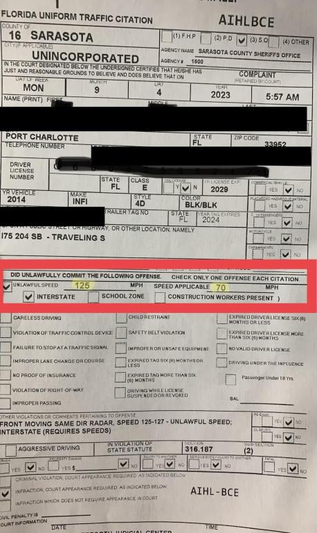 Sarasota County speeding ticket